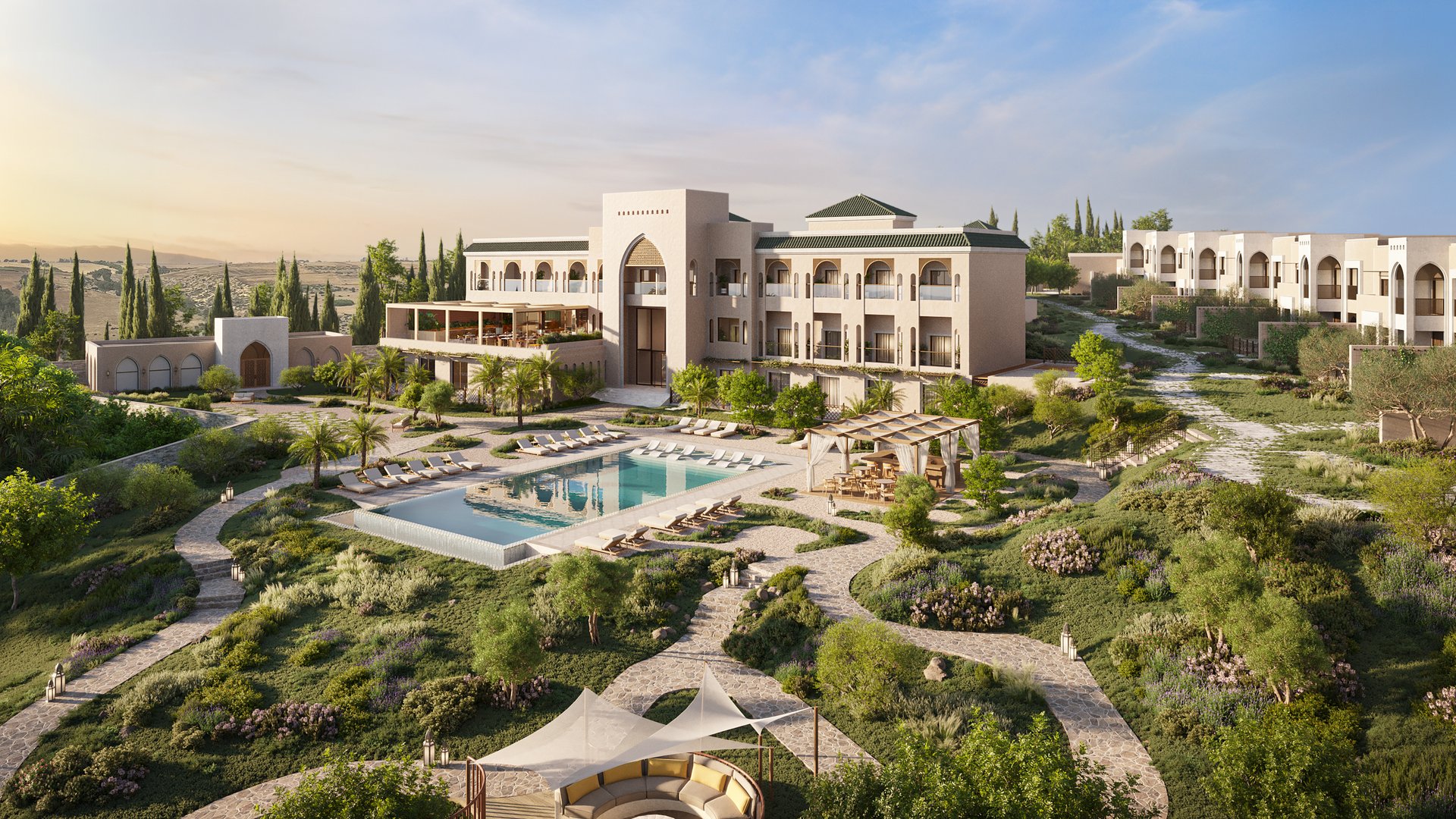 Rendering des Anantara Retreat Rabat aus der Luft