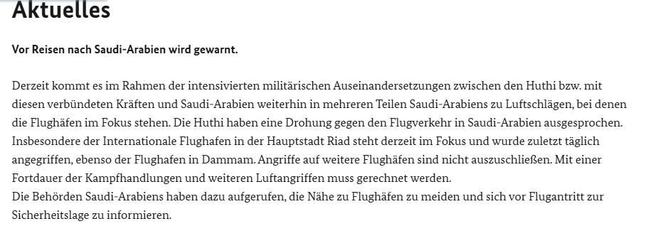Auswaertiges Amt Saudi-Arabien Sicherheitshinweise Flughafen Riad