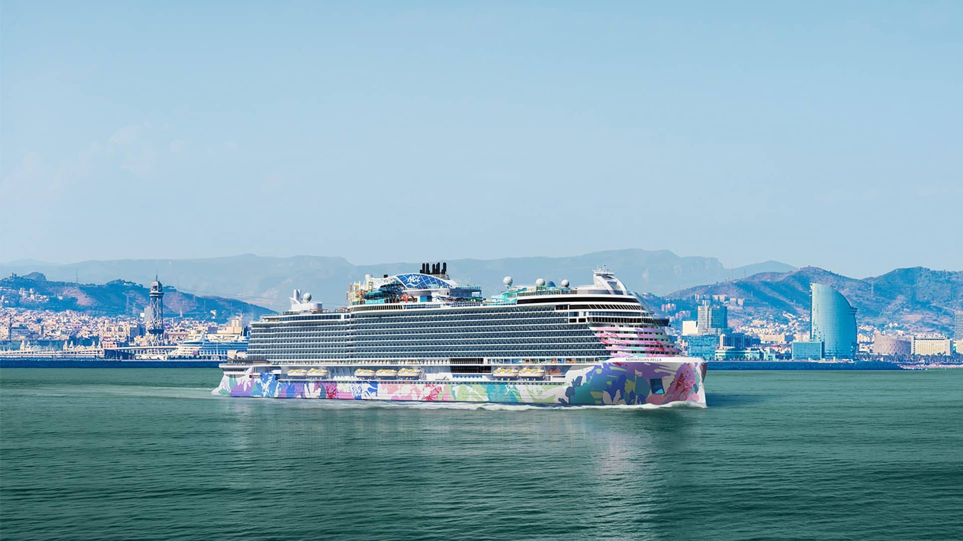 Norwegian Bella vor Barcelona Rendering