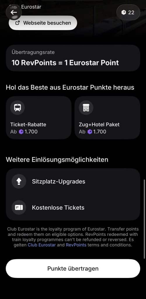 Screenshot Revolut Eurostar Uebersicht